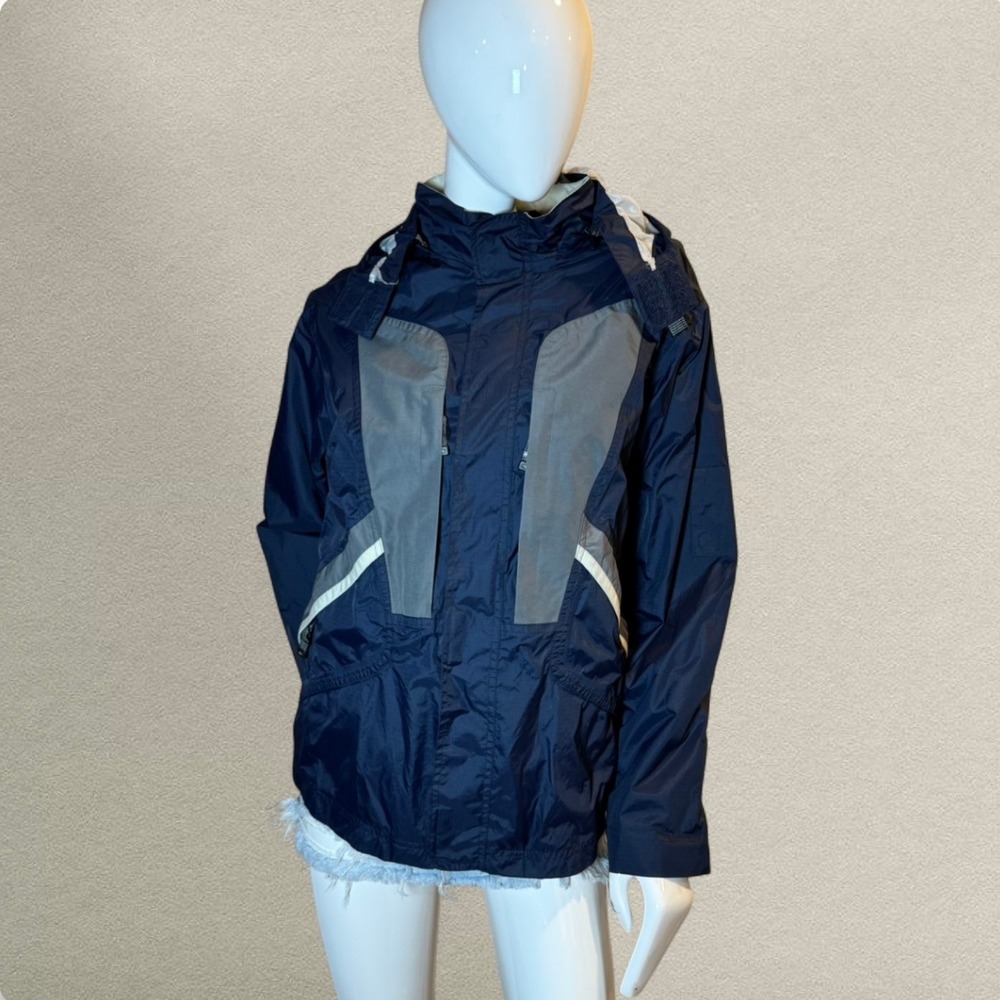 Y2K Navy‎ Grey Gorpcore Windbreaker Jacket Oversized Outdoorsy Sporty S/M